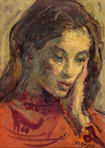 MOSES SOYER Pensive Woman in an Orange Blouse.